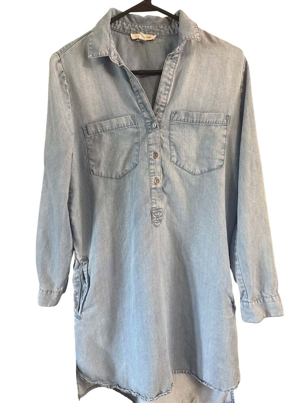 Beachlunchlounge Chambray Denim Long Sleeve Shirt Dress with Pockets Size S